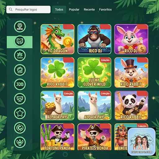 Interface do aplicativo do fofocapg mostrando jogos de cassino.