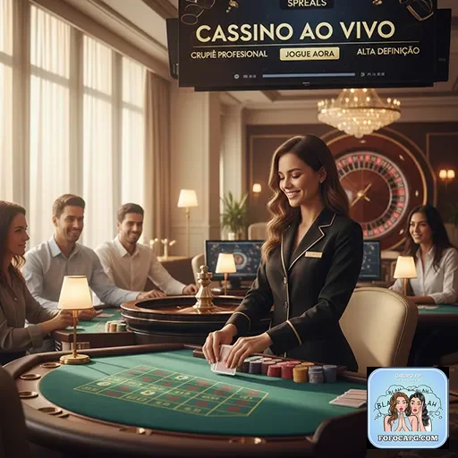Interface do aplicativo fofocapg com crupiê em cassino ao vivo.