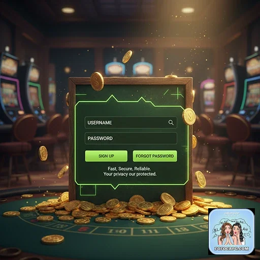Tela de login em ambiente VIP da fofocapg com moedas ao redor.